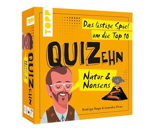 TOPP QUIZehn - Naturaleza & Nonsens. El Juego astuto para los 10 Mejores Juegos de Fiesta con 100 Preguntas ingeniosas sobre Las curiosidades de Nuestro Planeta, Amarillo