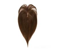 Topper con flequillo, tope de clip para mujer, cabello humano Remy real, base de seda, parte central, toupet para el cabello adelgazante, agrega volumen al cabello (35,5 cm, marrón medio)