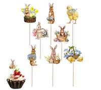 Topper Cupcake Conejito - 8 palillos de papel de conejo, de colores para tartas, suministros para de primavera, para Photo Booth y cajas de caramelos, decoración de pared