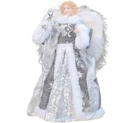 Topper de árbol de Navidad 11.8x7 Ángel de Navidad con ala Peluda Angel Sacred Ángel Topper con Cono de plástico para Decoraciones, Plata