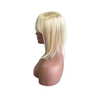Topper de cabello humano con flequillo, 12 x 13 cm, base de encaje, postizos con clip, atado a mano, transpirable, para mujeres con cabello adelgazado (10 pulgadas, rubio)