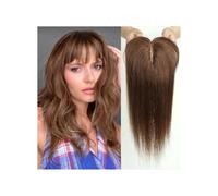 Topper de cabello humano con flequillo para mujer, densidad 150, base de seda, con clip, 35,5 cm añade volumen al cabello (marrón medio)