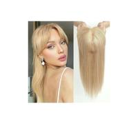 Topper de cabello humano con flequillo para mujer, densidad 150, base de seda, con clip, 35,5 cm añade volumen al cabello (rubio hondo)