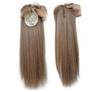 Topper de cabello humano con flequillo, peluca sintética recta de 18 pulgadas de largo para adelgazar el cabello