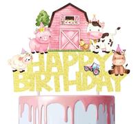 Topper de Cupcake de Granja,Decoración de Pastel Animales de Granja,Decorar Tartas Animales,Topper Tarta Animales,DecoracióN De Tartas, DiseñO De Animales De Granja (Oro)