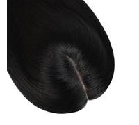 Topper de pelo humano con 150% de densidad, 15 x 16 cm, base de seda, revestimiento de poliuretano de 2 cm, extensiones de clip para mujer, añade volumen al cabello (negro azabache, 40,6 cm)