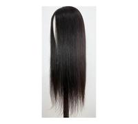 Topper de pelo humano con 150 % de densidad, 15 x 16 cm, base de seda, revestimiento de poliuretano de 2 cm, postizo con clip para mujer, añade volumen al cabello (negro natural, 45 cm)