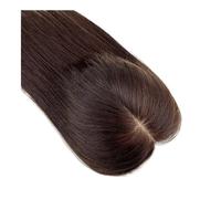 Topper de pelo humano de 35,5 cm para mujeres con cabello fino, con clip, base de seda, accesorio transpirable que añade volumen al cabello (marrón oscuro, 13 x 15 cm)
