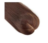 Topper de pelo humano de 35,5 cm para mujeres con cabello fino, con clip, base de seda, accesorio transpirable que agrega volumen al cabello (marrón medio, 13 x 15 cm)