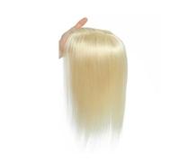 Topper de pelo humano para mujeres con flequillo, 12 x 13 cm, base transpirable con 3 clips antideslizantes, postizos para adelgazamiento del cabello (rubio, 14 pulgadas)