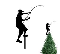 Topper,Decoración de Diseño de Pescador de Hierro,Larga silueta duradera árbol de Navidad Decoración superior | Seasonal Décor Accesorios para el hogar interior Farmhouse Holiday Winter Family Party