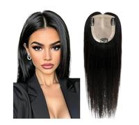 Topper for capelli nero da donna, base in seta traspirante, 3 clip in toupet for uso quotidiano, dimensioni 5.1 x 5.9 pollici Extension per capelli (14 inch)