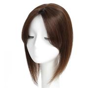 Topper for capelli umani con clip for donna, toupet con base in pizzo 12x13 cm con frangia(12 inch,Dark Brown)