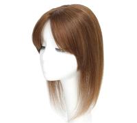 Topper for capelli umani con clip for donna, toupet con base in pizzo 12x13 cm con frangia(14 inch,Light Brown)