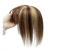 Topper for capelli umani da donna con frangia a 360°, 8x12 cm, base in seta, 3D, for uso quotidiano Extension per capelli per capelli (20 cm, Brown mix blonde highlights)