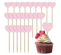 Topper para Cupcakes 24 piezas Amor Corazón Cupcake Toppers Decoración para Cupcakes de Corazón,Adornos para Cupcakes de Corazón Topper de decoración de pasteles para San Valentín (Rosa)