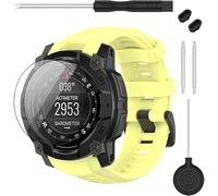 TopPerfekt Correa compatible con Garmin Instinct 3 45/50 mm AMOLED/Solar, silicona suave de repuesto para reloj de pulsera de 22/26 mm y 2 protectores de pantalla para reloj inteligente Instinct 3