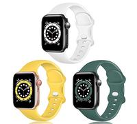 TopPerfekt Correa de silicona compatible con Apple Watch Correa de 38 40 42 44 mm, correas de repuesto de silicona para iWatch Series 6 5 4 3 2 1 SE (38/40mm-M/L, Blanco/Amarillo/Verde Oliva)