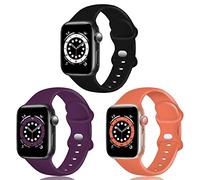 TopPerfekt Correa de silicona compatible con Apple Watch Correa de 38 40 42 44 mm, correas de repuesto de silicona para iWatch Series 6 5 4 3 2 1 SE (42/44mm-M/L, Negro/Púrpura Profundo/Coral)