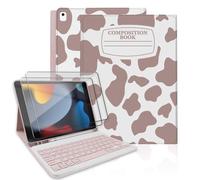 TopPerfekt Funda con teclado para iPad de 9ª generación de 10.2 pulgadas 2021, magnéticamente absorbente, apagado y encendido automático, soporte para lápices con 2 películas templadas para iPad de