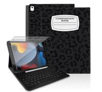 TopPerfekt Funda con teclado para iPad de 9ª generación de 10.2 pulgadas 2021, magnéticamente absorbente, apagado y encendido automático, soporte para lápiz con 2 películas templadas para iPad de