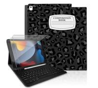 TopPerfekt Funda con teclado para iPad de 9ª generación de 10.2 pulgadas 2021, magnéticamente absorbente, apagado y encendido automático, soporte para lápiz con 2 películas templadas para iPad de