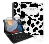 TopPerfekt Funda con teclado para iPad de 9ª generación de 10.2 pulgadas 2021, magnéticamente absorbente, apagado y encendido automático, soporte para lápices con 2 películas templadas para iPad de