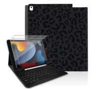 TopPerfekt Funda de teclado para iPad de 9ª generación de 10.2 pulgadas 2021, magnéticamente absorbente, apagado y encendido automático, soporte para lápices con 2 películas templadas para iPad de