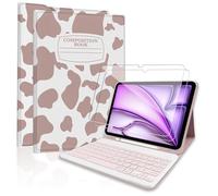 TopPerfekt Funda para iPad Air 11 (M3 2025 / M2 2024) con teclado Bluetooth con protector de pantalla, paquete de 2 unidades de vidrio templado de dureza 9H para iPad Air de 5ª / 4ª generación de 10.9