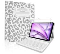 TopPerfekt Funda para iPad Air 11 (M3 2025/M2 2024) con teclado Bluetooth con protector de pantalla, paquete de 2 unidades de vidrio templado de dureza 9H para iPad Air de 5ª/4ª generación de 10.9