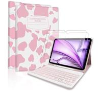 TopPerfekt Funda para iPad Air 11 (M3 2025 / M2 2024) con teclado Bluetooth con protector de pantalla, paquete de 2 unidades de vidrio templado de dureza 9H para iPad Air de 5ª / 4ª generación de 10.9