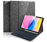 TopPerfekt Funda para iPad de 11ª generación A16 de 11 pulgadas 2025 de 10.9 pulgadas 2022 con delgada y ligera, teclado desmontable inalámbrico retroiluminado de 7 colores con purpurina y soporte