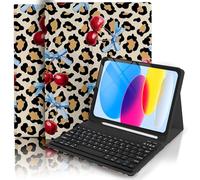 TopPerfekt Teclado para iPad Gen 11ª (A16) de 11 pulgadas 2025/10ª de 10.9 pulgadas 2022, bonito diseño estético de cerezas con soporte para lápices para 10.9 pulgadas con teclado recargable
