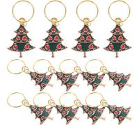 TOPPERFUN 12 Amuletos para Copas de Vino de Aleación Colgantes Decorativos Navideños Verdes Set de 12 Señales Delicadas para Identificar Copas en Fiestas y Cenas