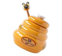 TOPPERFUN 1juego Tarro De Miel Cerámico Con Cuchara Antigoteo Recipiente De Almacenamiento Para Miel Dispensador Retro Compacto Y Práctico Para Cocina Y Uso Diario