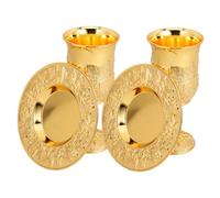 TOPPERFUN 2 Juegos Vintage Judaica Chalice Goblets with Tray Alloy Embossed Wine Cups For Shabbat Havdalah Jewish Holiday Blessings Ceremony