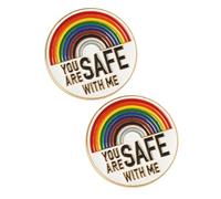 TOPPERFUN 2 Piezas Broche de Solapa de Metal con Diseño de Letras Arcoíris Estás a Salvo, Delicado y Fácil de Conservar para Decorar Sombreros y Camisas