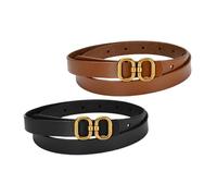 TOPPERFUN 2 piezas Cinturones de Cuero para Mujer con Hebilla Dorada de Negro y Camel Cinturón de Cintura para Vestidos y Pantalones Vaqueros Diseño Versátil y Elegante para Combinar