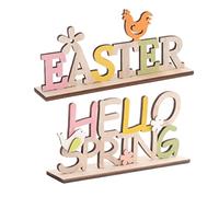 TOPPERFUN 2piezas Decoración De Escritorio De Madera para Pascua Adornos De Easter y Hello Spring para El