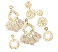 TOPPERFUN 3 pares Pendientes de Ratán con Gancho Pendientes Colgantes Bohemios de Paja Trenzada Diseño Ligero para Mujeres y Niñas Estilo Verano y Fiesta