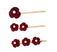 TOPPERFUN 3 Pinzas Pelo Forma de Flor de Rosa Roja, Hechas de Tela de Seda y Aleación de Zinc, Accesorio Fácil de Usar para Bodas, Playa y Viajes Románticos