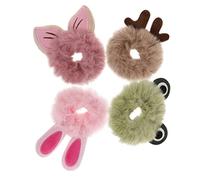 TOPPERFUN 4 Coleteros Difusos Cabello Esponjosos Diseño De Dibujos Animados, Tamaño Mediano, Elásticos, Para Niñas y Mujeres, Uso Diario y Fiestas, Colores Mixtos (ciervo, Conejo, Gato, Rana