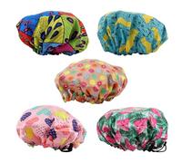 TOPPERFUN 5 Gorros de Ducha Infantiles Ajustables Impermeables de Doble Capa para Baño, Accesorios de Baño, Diseño Colorido (corazón Rosa, Sandía Verde, Flor Sol, Pavo Real Multicolor,