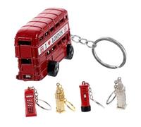 TOPPERFUN 5 piezas Llavero Vintage de Aleación de Zinc con Encanto Británico con Diseño de Autobús Buzón Cabina Telefónica y Big Colgantes Delicados para Regalo Diario