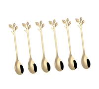 TOPPERFUN 6 Piezas Cuchara de hoja cucharas elegantes postre de oro cucharas de acero cucharas pequeñas cuchara de helado cuchara creativa en forma de 3 hojas