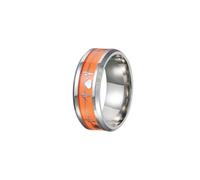 TOPPERFUN Anillo de Pareja Luminoso Diseño de Electrocardiografía en Acero Inoxidable Naranja, Talla 7, para Ceremonia de Boda y Encuentro Social
