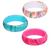 TOPPERFUN Anillos de Silicona para Boda Mujer, Diseño Bohemio 5.7 Mm Ancho Patrón Paisley, Juego de 3 Colores, Talla 6, Anillo Apilable de Goma para Uso Diario y Evento