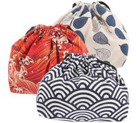 TOPPERFUN Bolsa Bento Cordón Estilo Japonés Práctica y Ligera Set 3 Piezas Azul Buda Hoja Ondas Agua y Rojo Ola Bolsa Almuerzo Portátil Adecuado para Trabajo Escuela y Picnic