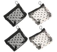 TOPPERFUN Bolsa de Maquillaje Pequeña de Nailon Cremallera Minibolsas de Malla Estampado de Corazones Set 4 Piezas 2 Beige Claro 2 Negro Ónix Adecuado para Viaje y Organización de