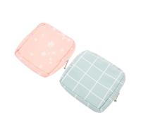 TOPPERFUN Bolsa para Compresas Higiénicas Portátil 2 Piezas Rosa Hoja y Azul Cuadros Tela Multifunción para Mujer Almacenamiento de Toallas Sanitarias y Monedas Uso Diario